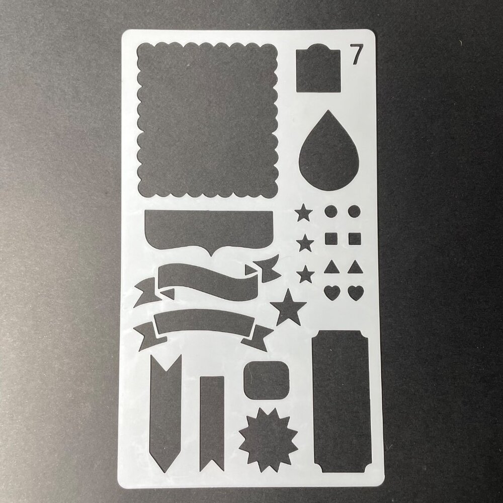 Reusable Art Planner Stencil Scalloped Box Tear Drop Flags Banners Checklist Box